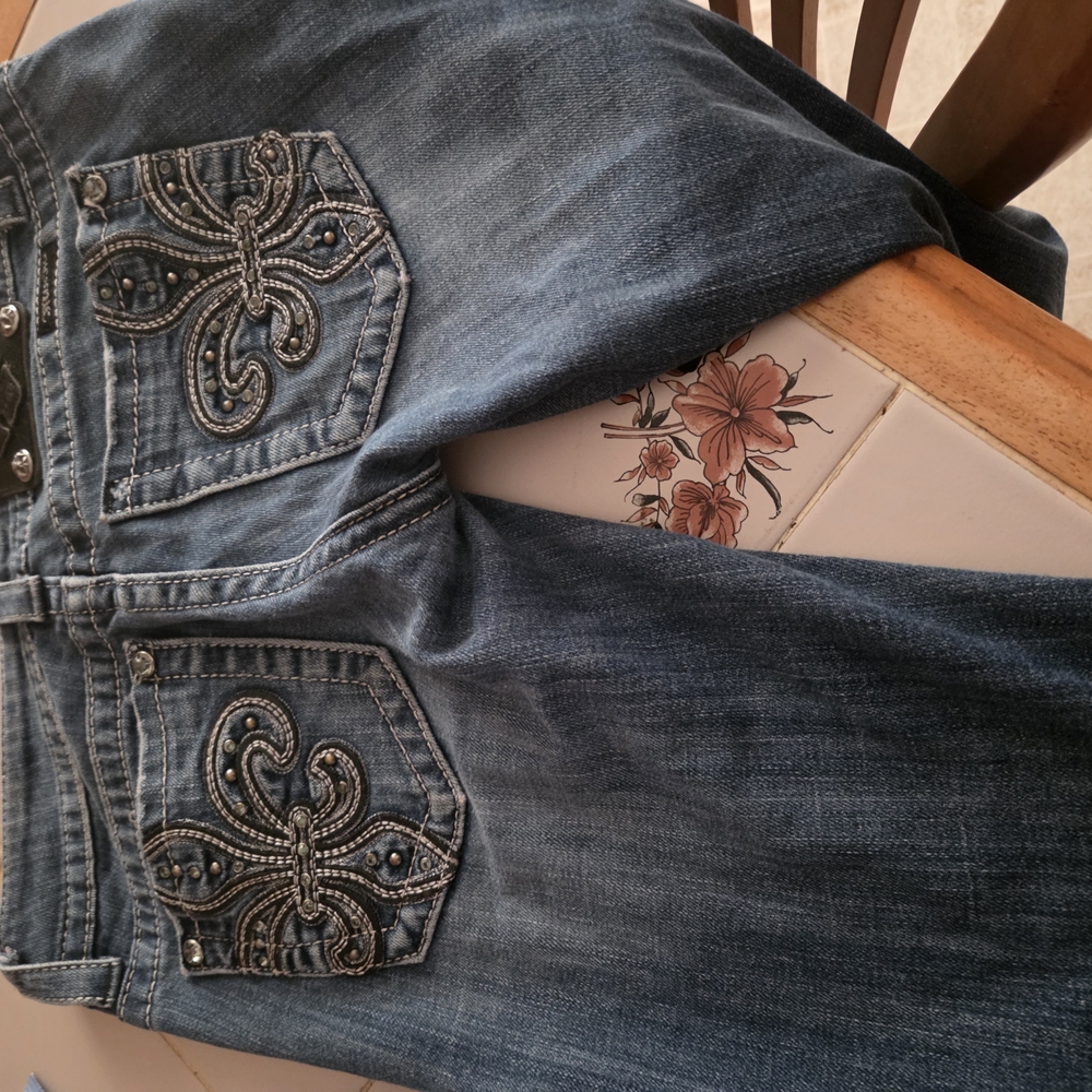 Stylish Blue Embroidered Boot Cut Jeans